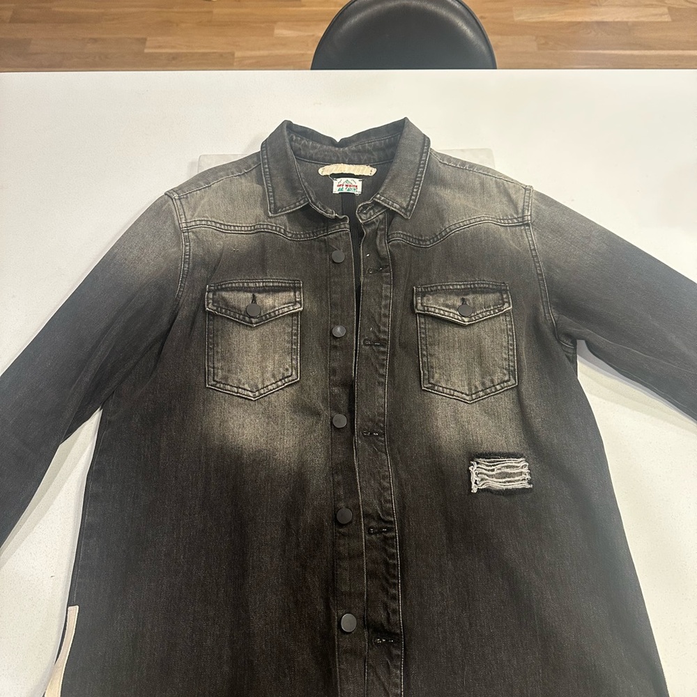 Authentic Off-White Black Denim Jacket with Distressed Detail